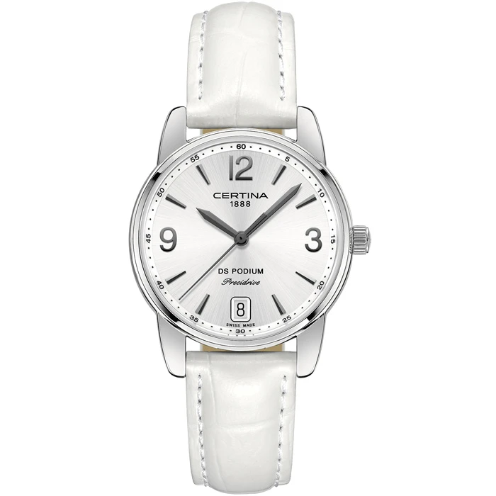 Дамски ръчен часовник с кварцов механизъм - корпус от Стомана - Естествена кожа - цвят Сребрист Бял