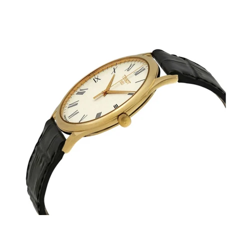 Мъжки ръчен часовник с кварцов механизъм - корпус от Жълто злато 18К - Естествена кожа - цвят Черен Черен