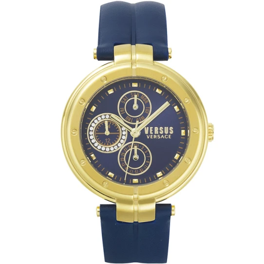 Дамски ръчен часовник с кварцов механизъм - корпус от Стомана - Синтетична кожа - цвят Син Син