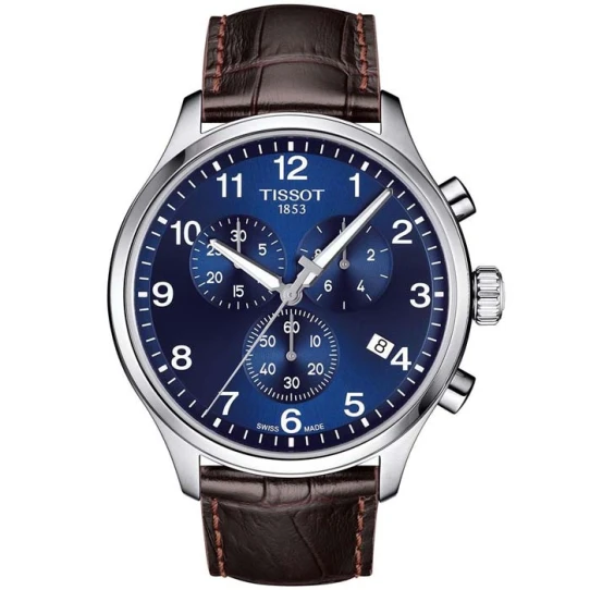 Tissot T116.617.16.047.00 Chrono XL - Мъжки ръчен часовник с кварцов механизъм - корпус от Стомана - Естествена кожа - цвят Син Кафяв