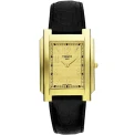 Мъжки ръчен часовник с кварцов механизъм - корпус от Жълто злато 18К - Естествена кожа - цвят Жълт Черен