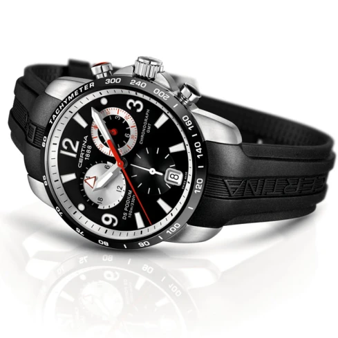 Certina C001.639.27.057.00 DS Podium Big GMT - Мъжки ръчен часовник с кварцов механизъм - корпус от Стомана - Каучук - цвят Черен Черен
