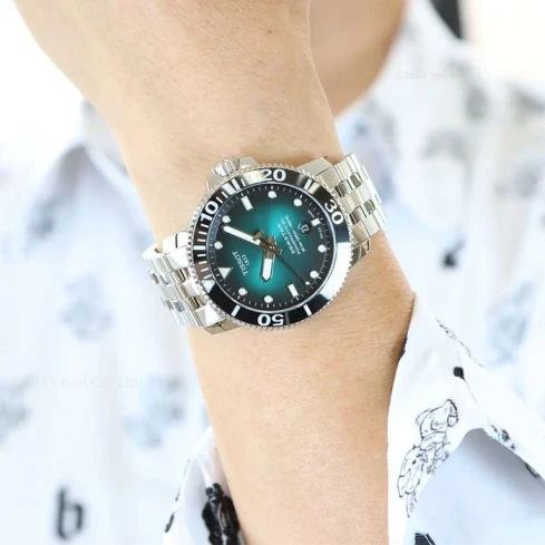 Мъжки ръчен часовник с автоматичен механизъм - корпус от Стомана - Стоманена верижка - цвят Зелен Сив