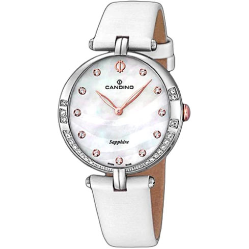 Дамски ръчен часовник с кварцов механизъм - корпус от Стомана - Естествена кожа - цвят Седеф Бял