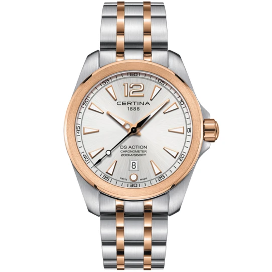 Certina C032.851.22.037.00 DS Action - Мъжки ръчен часовник с кварцов механизъм - корпус от Стомана - Стоманена верижка - цвят Сив Розово Злато
