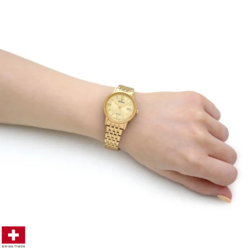 Дамски ръчен часовник с кварцов механизъм - корпус от Стомана и злато 18К - Златна верижка - цвят Злато