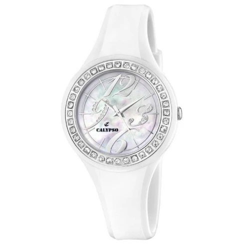 Унисекс ръчен часовник с кварцов механизъм - корпус от Полимер - Полимер - цвят Седеф Бял