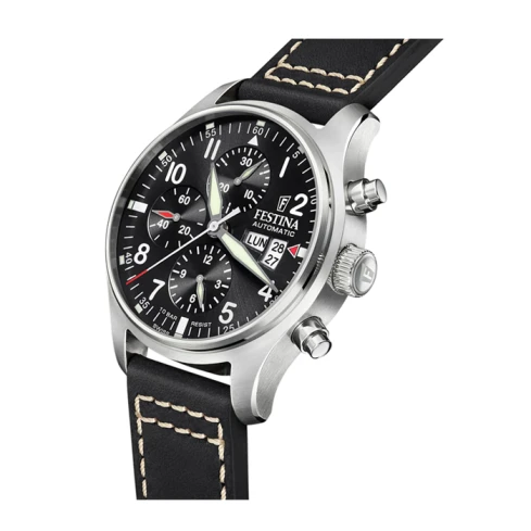 Мъжки ръчен часовник с автоматичен механизъм - корпус от Стомана - Естествена кожа - цвят Черен Черен