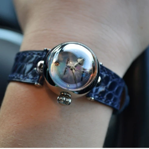 Дамски ръчен часовник с автоматичен механизъм - корпус от Стомана - Естествена кожа - цвят Седеф Лилав