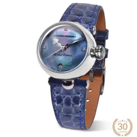 Дамски ръчен часовник с автоматичен механизъм - корпус от Стомана - Естествена кожа - цвят Седеф Лилав