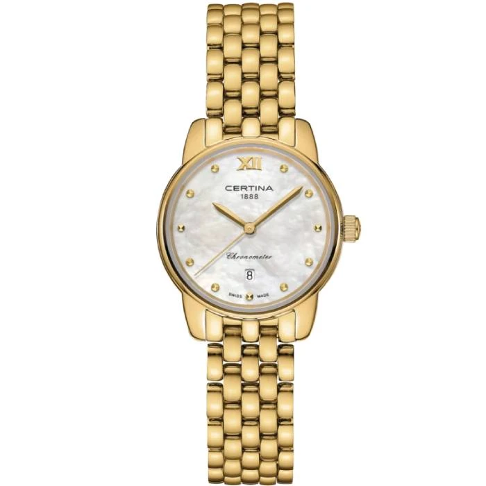 Дамски ръчен часовник с кварцов механизъм - корпус от Стомана - Стоманена верижка - цвят Седеф Злато