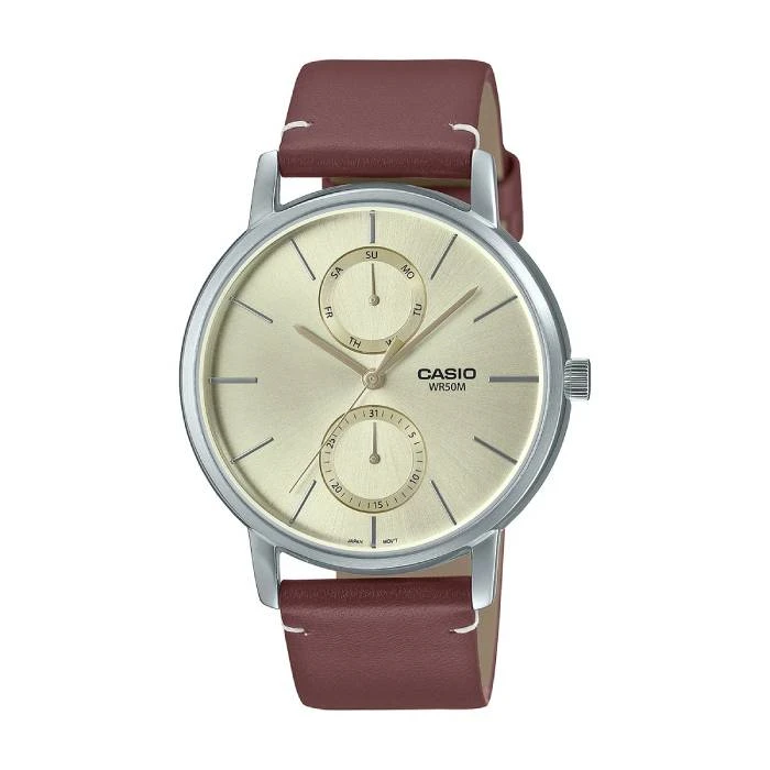 Мъжки ръчен часовник с кварцов механизъм - корпус от Стомана - Естествена кожа - цвят Злато