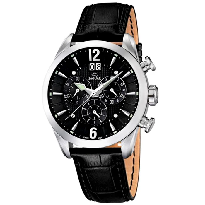 Мъжки ръчен часовник с кварцов механизъм - корпус от Стомана - Естествена кожа - цвят Черен Черен