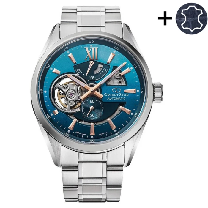 Мъжки ръчен часовник с автоматичен механизъм - корпус от Стомана - Стоманена верижка - цвят Тюркоаз Сив