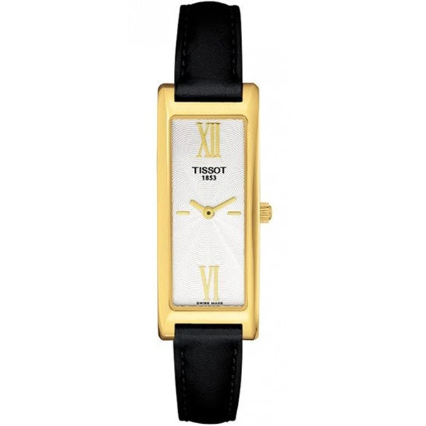 Дамски ръчен часовник с кварцов механизъм - корпус от Жълто злато 18К - Естествена кожа - цвят Бял Черен