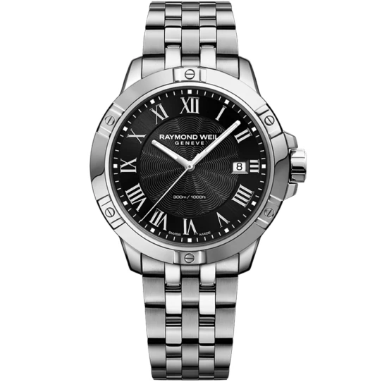 Raymond Weil 8160-ST-00208 Tango - Мъжки ръчен часовник с кварцов механизъм - корпус от Стомана - Стоманена верижка - цвят Черен Сив