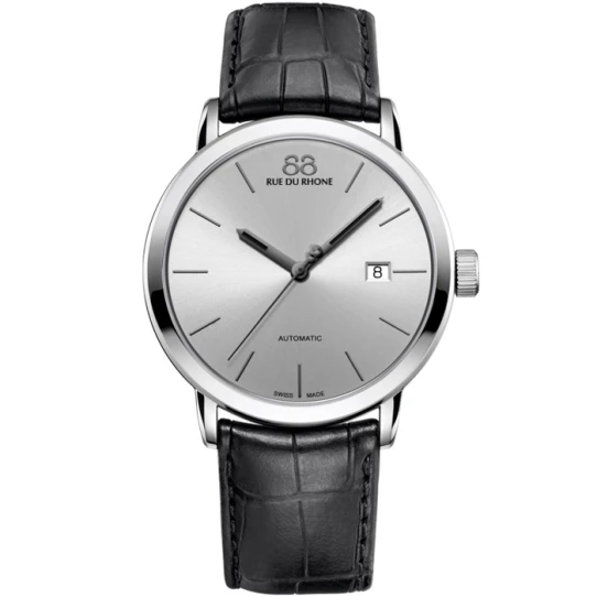 Rue du Rhone 87WA154211 - Мъжки ръчен часовник с автоматичен механизъм - корпус от Стомана - Естествена кожа - цвят Бял Черен
