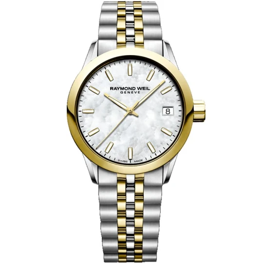 Raymond Weil 5634-STP-97021 Freelancer - Дамски ръчен часовник с кварцов механизъм - корпус от Стомана - Стоманена верижка - цвят Седеф Сив