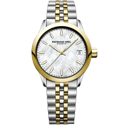 Raymond Weil 5634-STP-97021 Freelancer - Дамски ръчен часовник с кварцов механизъм - корпус от Стомана - Стоманена верижка - цвят Седеф Сив