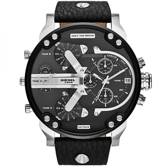 Мъжки ръчен часовник с кварцов механизъм - корпус от Стомана - Естествена кожа - цвят Черен Черен