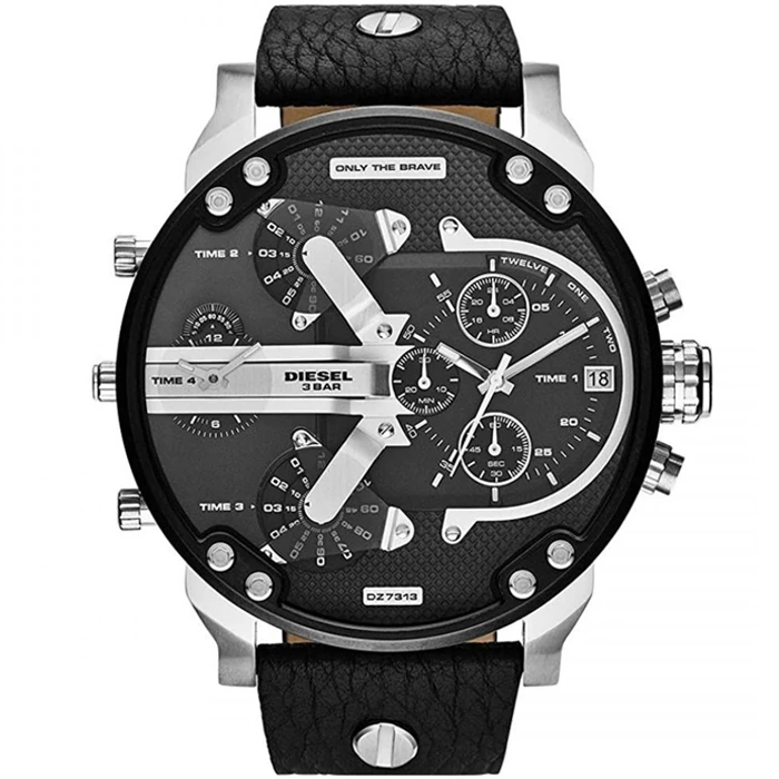 Мъжки ръчен часовник с кварцов механизъм - корпус от Стомана - Естествена кожа - цвят Черен Черен