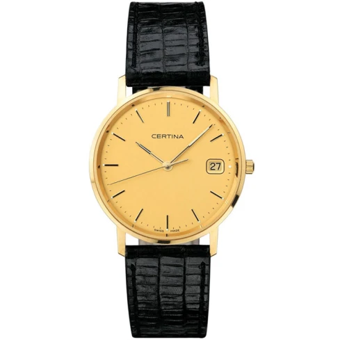 Мъжки ръчен часовник с кварцов механизъм - корпус от Жълто злато 18К - Естествена кожа - цвят Злато Черен