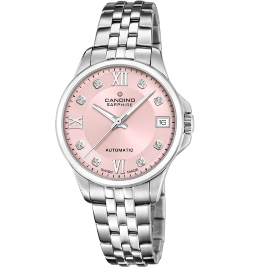 Дамски ръчен часовник с автоматичен механизъм - корпус от Стомана - Стоманена верижка - цвят Розов