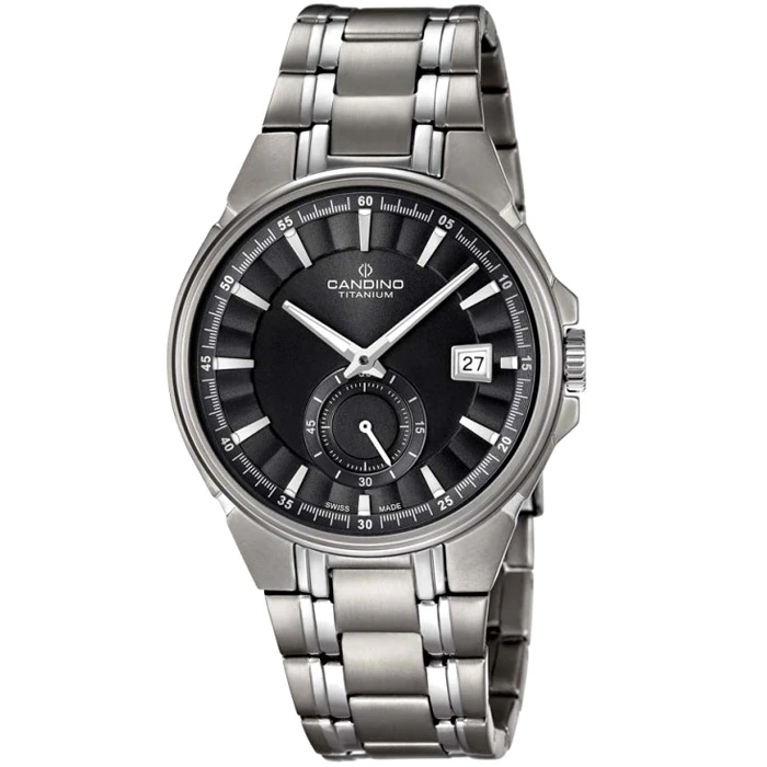 Мъжки ръчен часовник с кварцов механизъм - корпус от Титан - Титаниева верижка - цвят Черен Сив