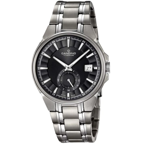 Мъжки ръчен часовник с кварцов механизъм - корпус от Титан - Титаниева верижка - цвят Черен Сив