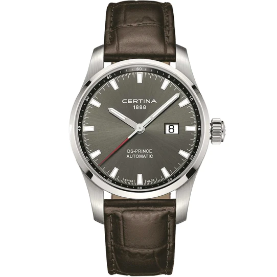 Мъжки ръчен часовник с автоматичен механизъм - корпус от Стомана - Естествена кожа - цвят Сив Кафяв