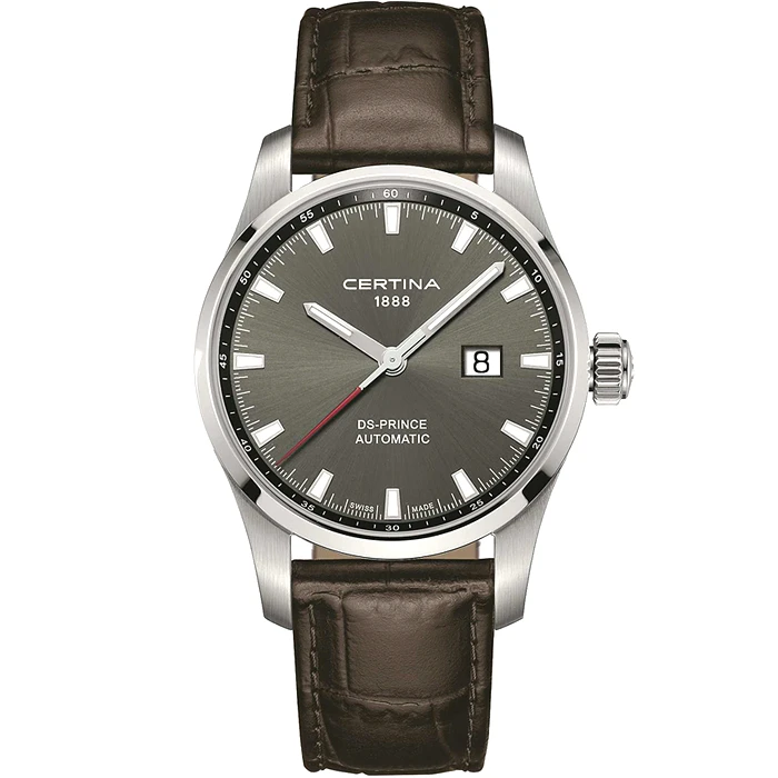 Мъжки ръчен часовник с автоматичен механизъм - корпус от Стомана - Естествена кожа - цвят Сив Кафяв