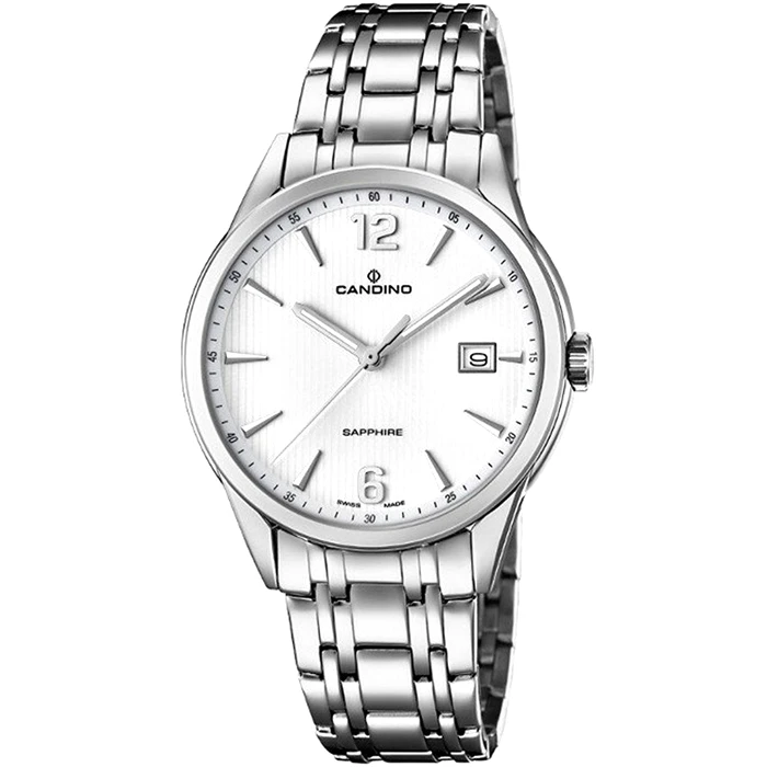 Мъжки ръчен часовник с кварцов механизъм - корпус от Стомана - Стоманена верижка - цвят Бял Сив