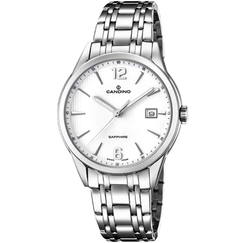 Мъжки ръчен часовник с кварцов механизъм - корпус от Стомана - Стоманена верижка - цвят Бял Сив