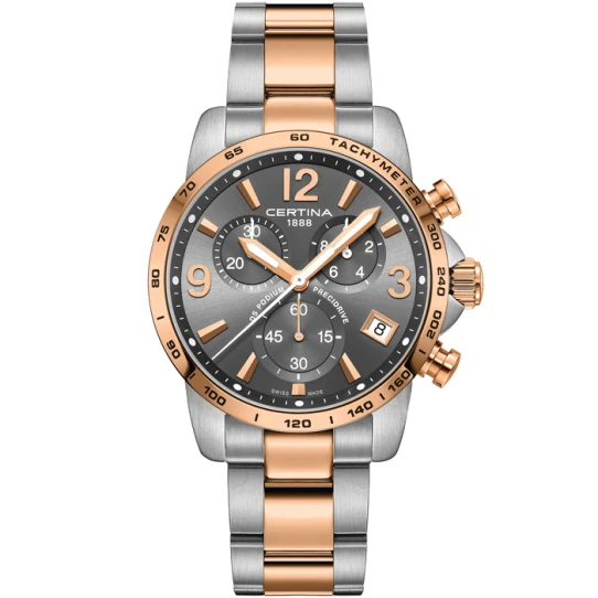 Certina C034.417.22.087.00 DS Podium - Мъжки ръчен часовник с кварцов механизъм - корпус от Стомана - Стоманена верижка - цвят Сив Розово Злато