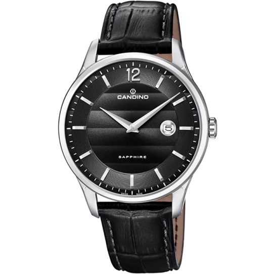 Мъжки ръчен часовник с кварцов механизъм - корпус от Стомана - Естествена кожа - цвят Черен Черен