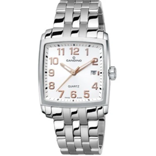 Мъжки ръчен часовник с кварцов механизъм - корпус от Стомана - Стоманена верижка - цвят Бял