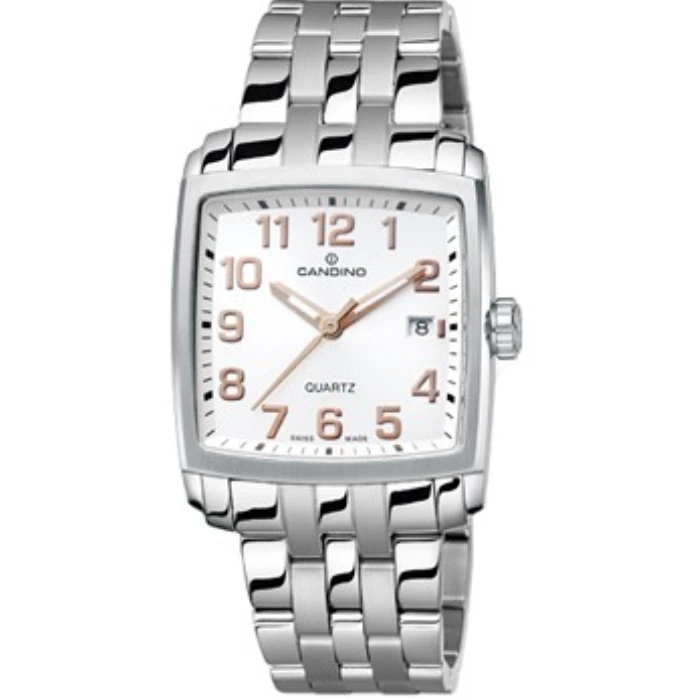 Мъжки ръчен часовник с кварцов механизъм - корпус от Стомана - Стоманена верижка - цвят Бял