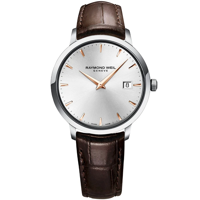 Мъжки ръчен часовник с кварцов механизъм - корпус от Стомана - Естествена кожа - цвят Сребрист Кафяв