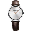 Мъжки ръчен часовник с кварцов механизъм - корпус от Стомана - Естествена кожа - цвят Сребрист Кафяв
