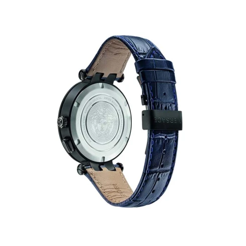 Мъжки ръчен часовник с кварцов механизъм - корпус от Стомана - Естествена кожа - цвят Син Син