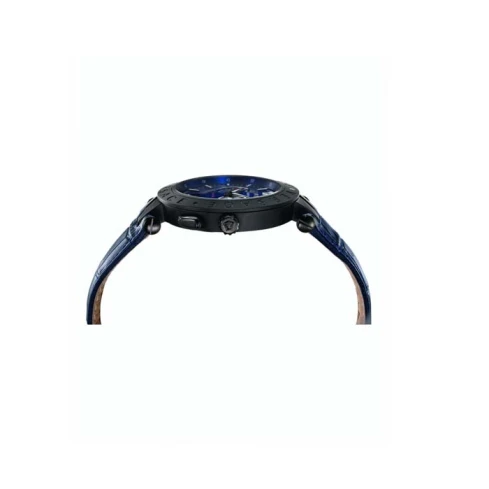 Мъжки ръчен часовник с кварцов механизъм - корпус от Стомана - Естествена кожа - цвят Син Син