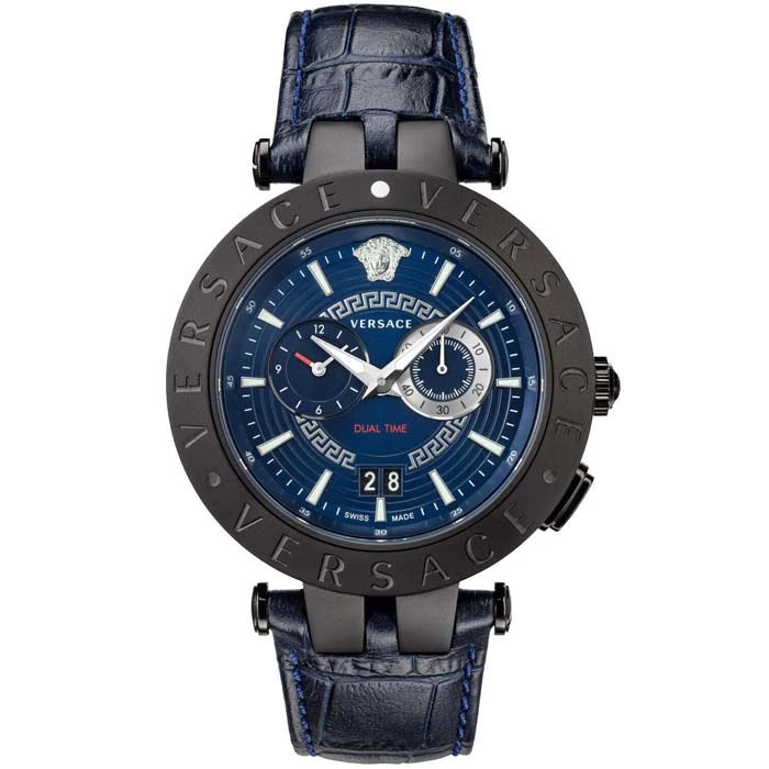 Мъжки ръчен часовник с кварцов механизъм - корпус от Стомана - Естествена кожа - цвят Син Син