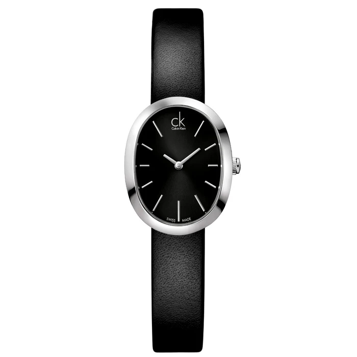 Дамски ръчен часовник с кварцов механизъм - корпус от Стомана - Естествена кожа - цвят Черен Черен