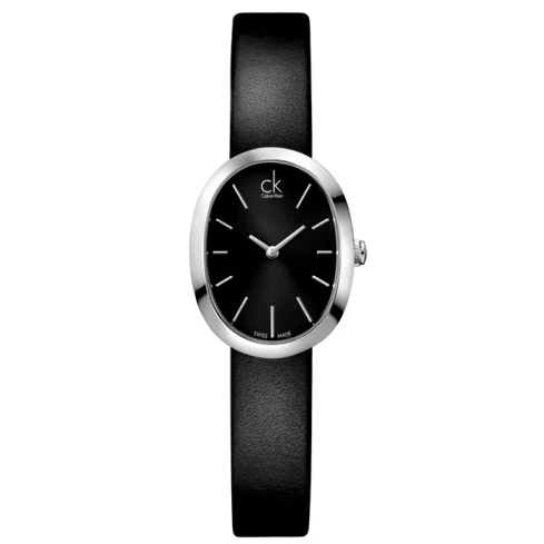 Дамски ръчен часовник с кварцов механизъм - корпус от Стомана - Естествена кожа - цвят Черен Черен