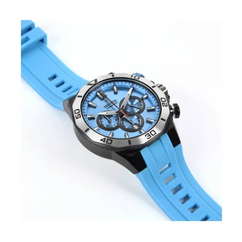 Мъжки ръчен часовник с кварцов механизъм - корпус от Стомана - Силиконова каишка - цвят Син Син