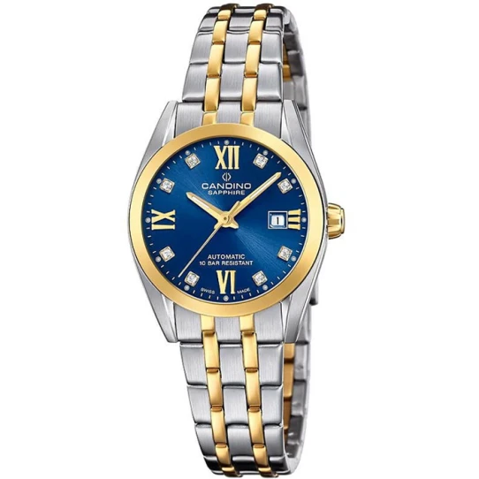 Дамски ръчен часовник с автоматичен механизъм - корпус от Стомана - Стоманена верижка - цвят Син Злато