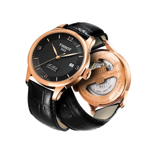 Мъжки ръчен часовник с автоматичен механизъм - корпус от Стомана - Естествена кожа - цвят Черен Черен