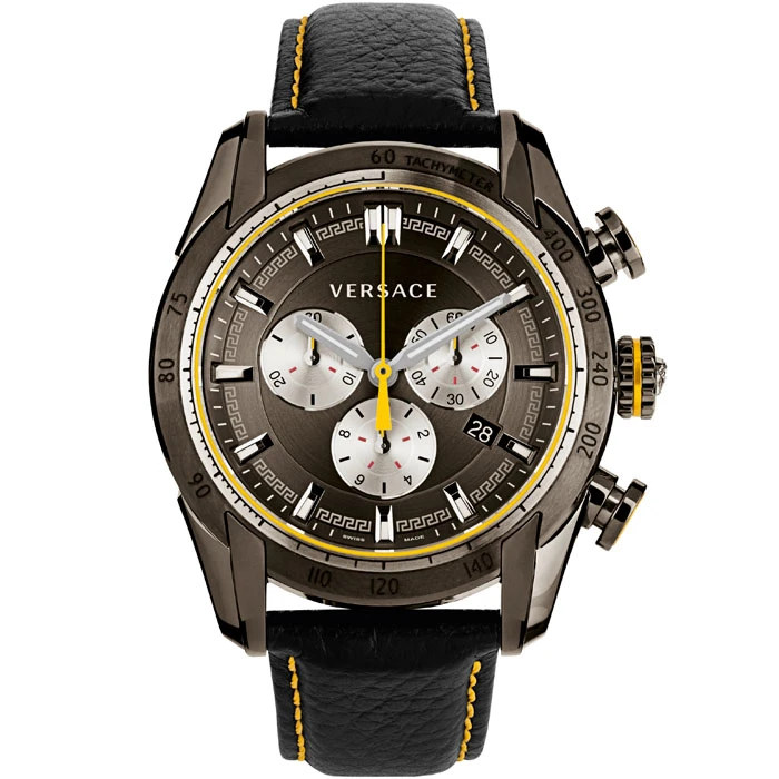 Мъжки ръчен часовник с кварцов механизъм - корпус от Стомана - Естествена кожа - цвят Черен Жълт