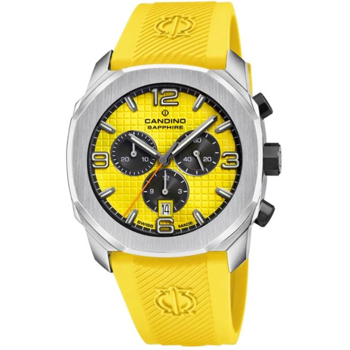 Мъжки ръчен часовник с кварцов механизъм - корпус от Стомана - Силиконова каишка - цвят Жълт Жълт