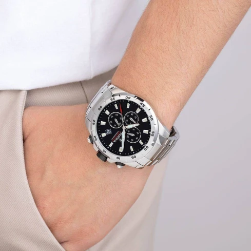 Мъжки ръчен часовник с кварцов механизъм - корпус от Стомана - Стоманена верижка - цвят Черен Сив